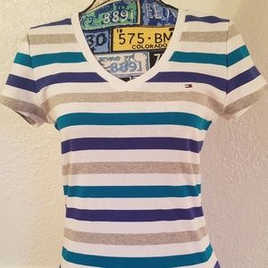 Tommy Hilfiger Women's V-Neck Striped Tee